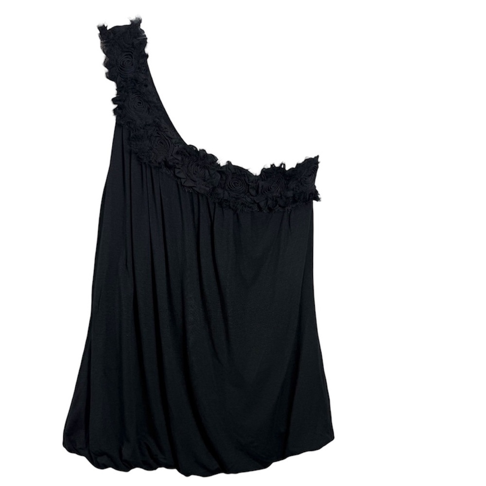 Forever 21 Rosette One Shoulder Bubble Hem Top Black Coquette Smal